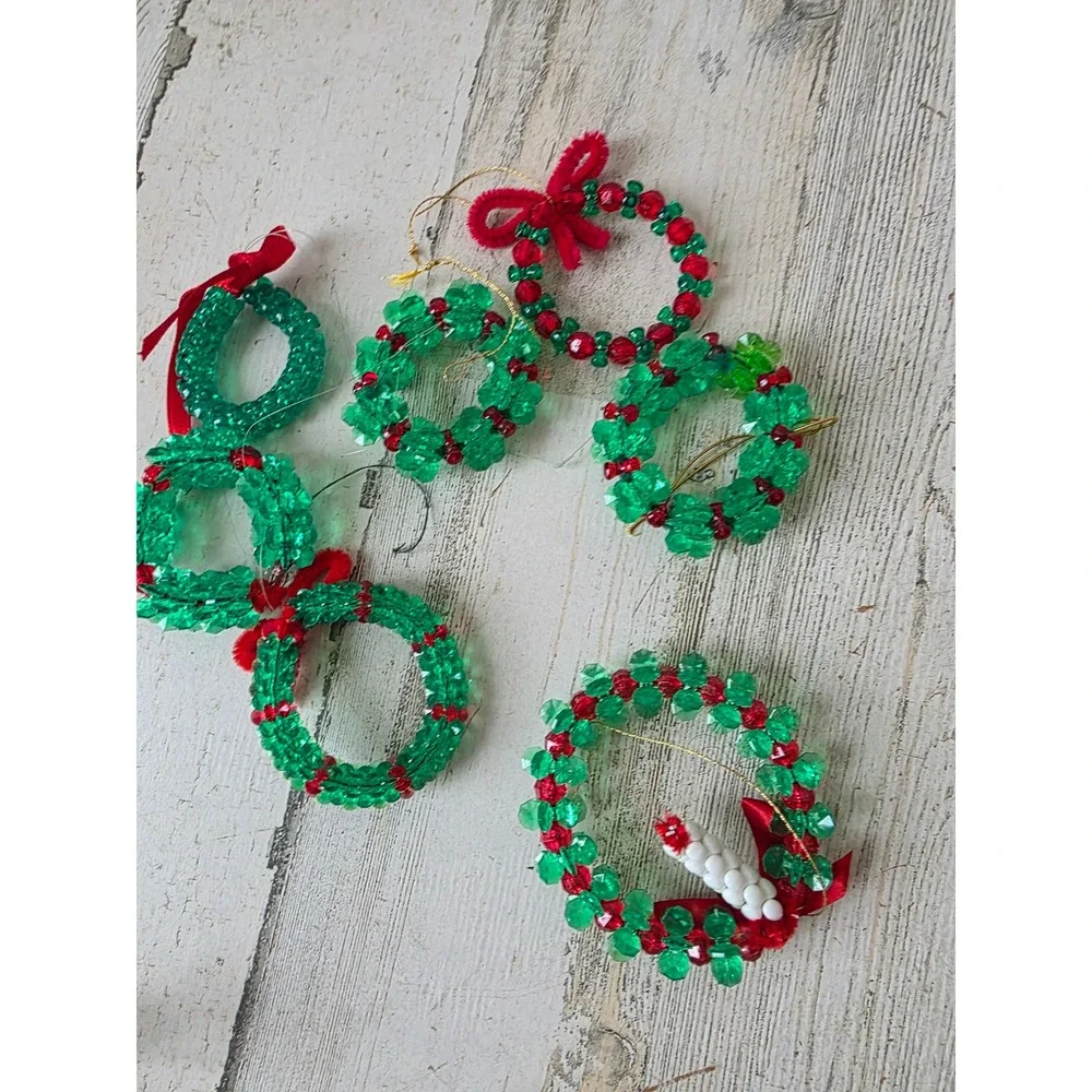 Vintage beaded candle wreath sequin ornament Xmas larger reefs